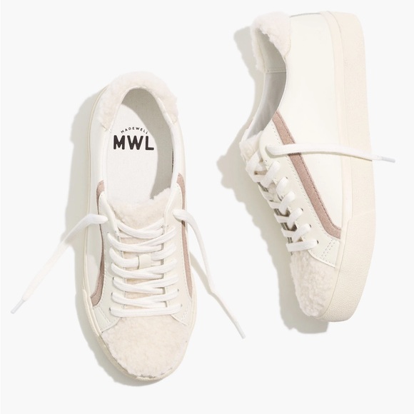 Madewell Sidewalk Low-Top Sneakers in Leather: Sherpa Edition Size 8 - Picture 1 of 13